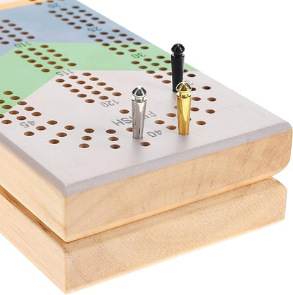Canoe Cribbage Board Game Set Placid Nautical Print Continuous 3 Track Travel Cribbage Boards Unique Wooden Board Games for Adults 9 Metal Cribbage Pegs 12 Inches