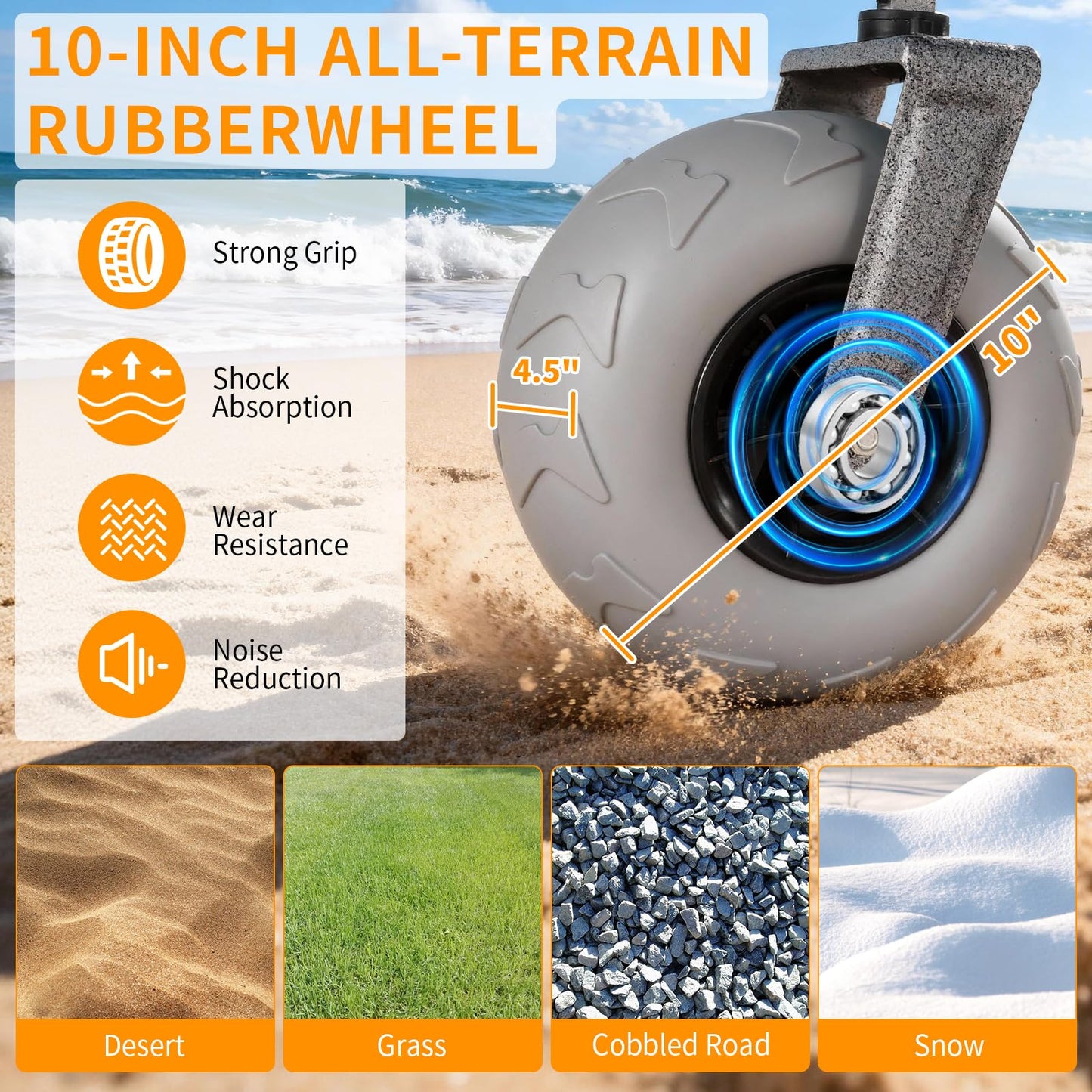 Kesfferch Beach Wagon with Big Wheels for Sand – 10" Balloon Tires & 450lb Heavy Duty Foldable Cart | Removable All-Terrain Design for Camping, Garden, Beach & Groceries
