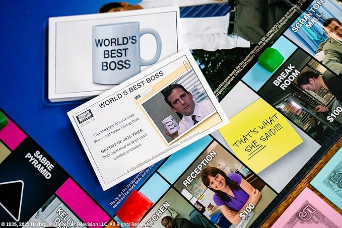 Monopoly: The Office Board Game Featuring World's Best Boss Mug Dundee Award Box of Paper &amp More Buy Sell Trade Scranton’s Locations from Reception to The Conference Room Officially License