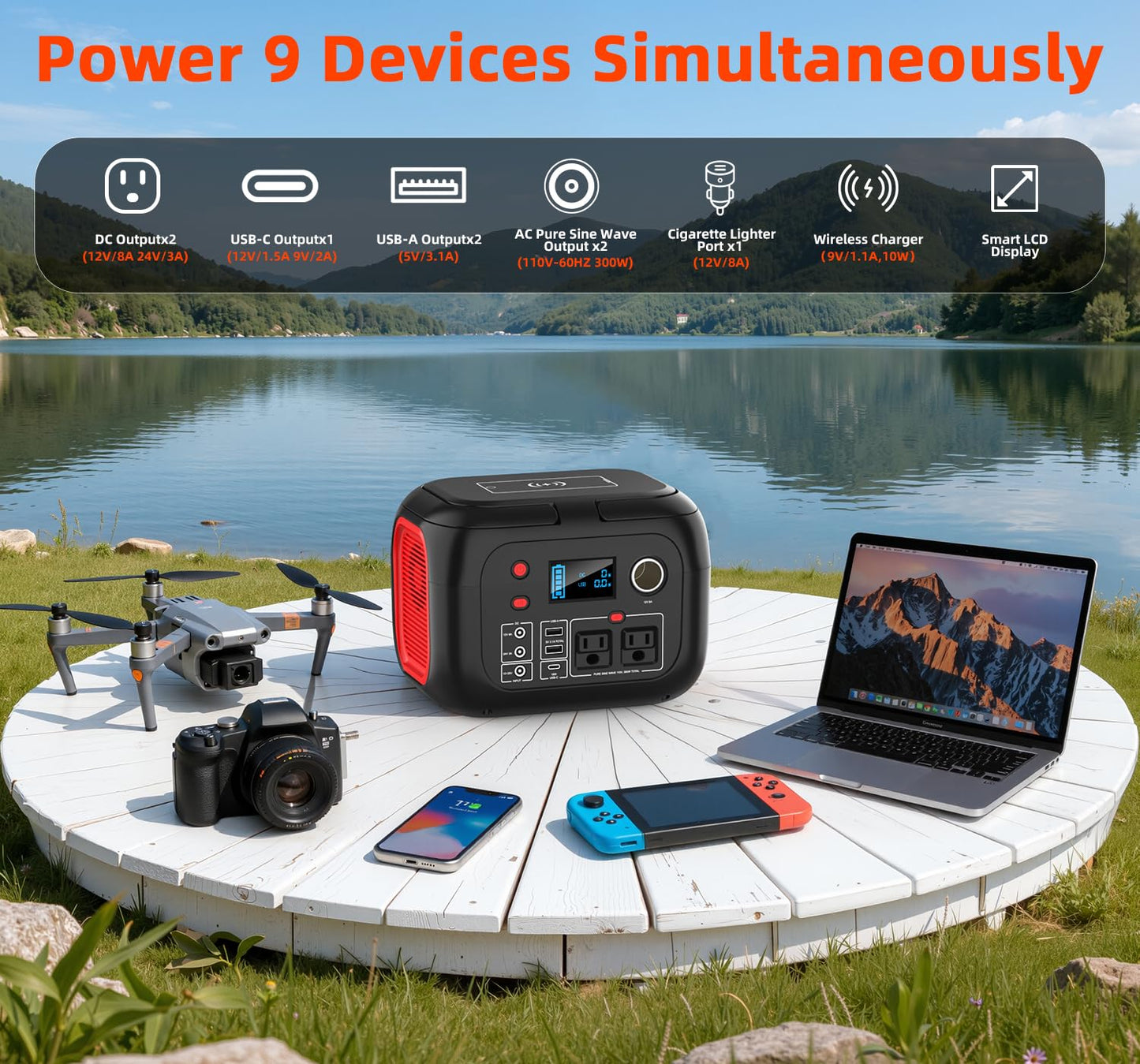 ENOFLO Portable Power Station 300W, 228Wh Solar Generator with 110V Pure Sine Wave AC Outlet, Backup Lithium Battery Generator for CPAP Outdoor RV Camping Emergency Home Use