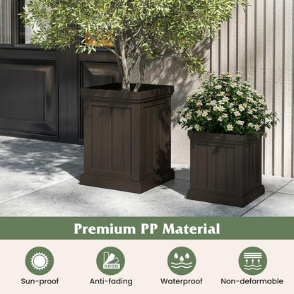 Giantex Square Plastic Planters Set of 2, 19" Large & 13” Small Flower Pots with/Drainage Holes & Nesting Design, Indoor Outdoor Decorative Plant Containers for Front Porch Home Garden Patio (Brown)