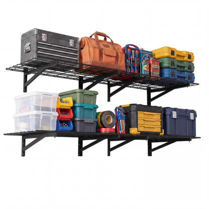 SierraSquad 4 Pack 2x3 Ft Garage Storage Shelving Wall Mounted, 1400 LBS Heavy Duty Wall Shelf, Black Metal Floating Storage Racks for Garage, Kitchen, Laundry, Shopping Mall and Tool Room