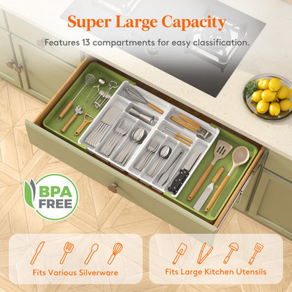 Lifewit Large Silverware Drawer Organizer, Expandable From 21 to 36 Inches, BPA Free Plastic Utensil Tray for Kitchen, Adjustable Flatware and Cutlery Holder for Spoons Forks Knives, Black