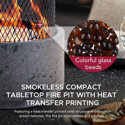 SUNJOY 11000 BTU Tabletop Gas Firepit for Outdoor, 10 Inch Round Tabletop Propane Gas Fire Pit Bottom-Mounted for Table with Umbrella Hole, Portable Smokeless Fireplace with Glass Shield and PVC Cover