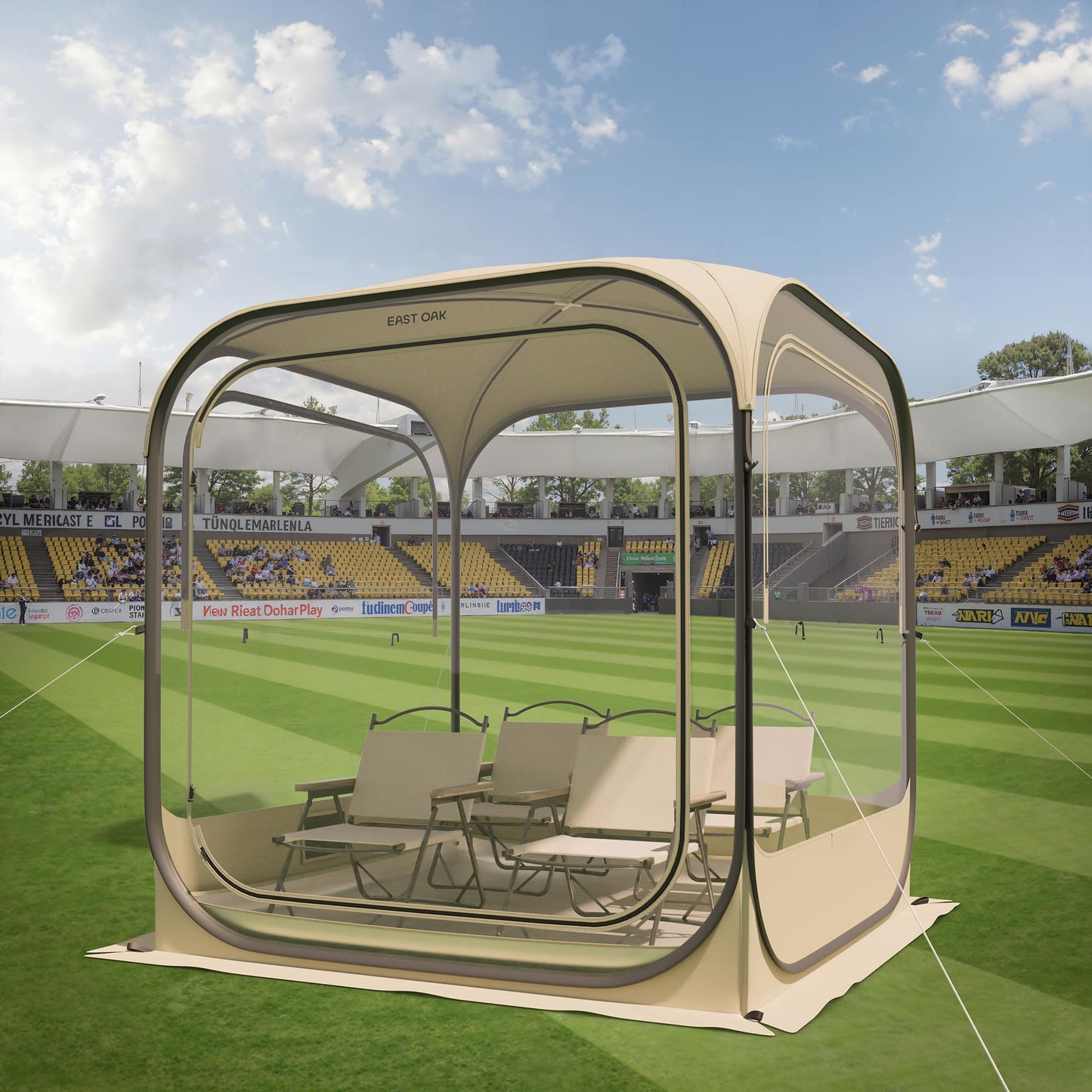 EAST OAK TPU Clear Sport Tent - 72L*72W*86.6H Outdoor Tall Pop Up Bubble Tent with Sun Protect Sunshade & Waterproof Mat for 4-5 People, Ventilated Stable Weatherproof Pods for Sport Events, Fishing