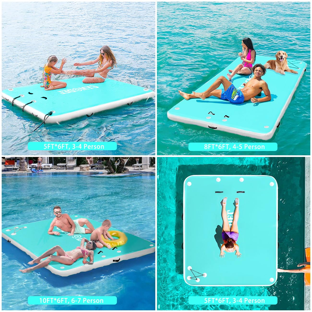 Inflatable Floating Dock, 6/8/10ft Swim Platform Floating Dock for Lakes, Non-Slip Air Dock Platform for Adults, Air Dock Platform with Detachable Ladder&Portable Carrying Bag, for Pool Beach Ocean