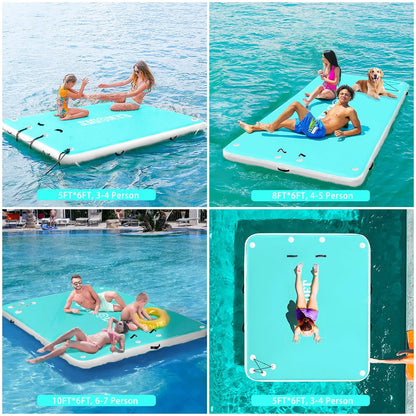 Inflatable Floating Dock, 6/8/10ft Swim Platform Floating Dock for Lakes, Non-Slip Air Dock Platform for Adults, Air Dock Platform with Detachable Ladder&Portable Carrying Bag, for Pool Beach Ocean