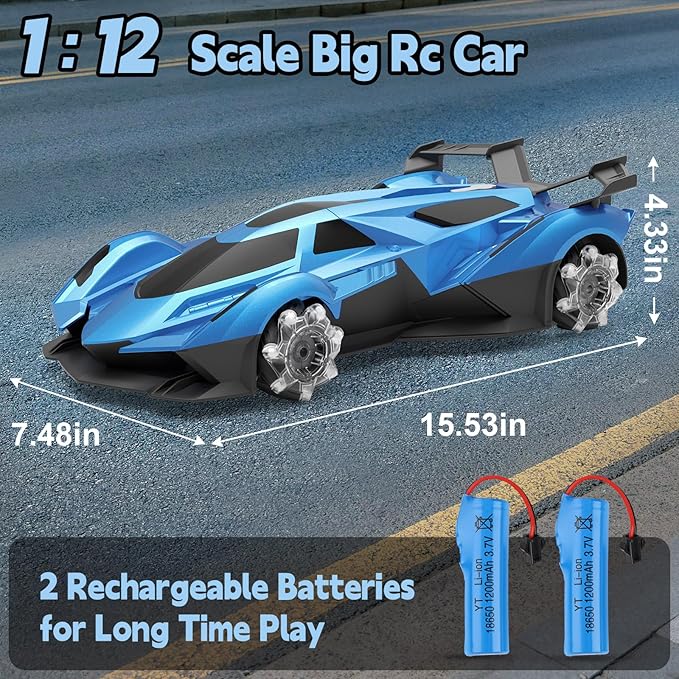 SASBSC Lamb Remote Control Car for Boys 4-7 8-12 Drift Rc Cars with 360° Rotation Spray Music &amp Lights 1:12 Rechargeable Rc Car Toys 10-12km/h Sport Race Toy Cars Gifts for Kids (Blue)