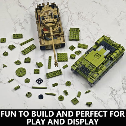 WW2 Tank Building Blocks Set – German Tiger and Soviet T-34 Army Tank Military Model Kits Toy Gifts for Boys and Men Collectors