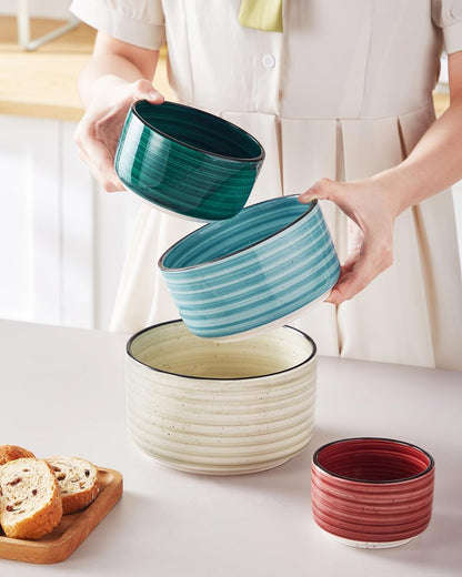 vancasso Ceramic Serving Bowls With Lids Set of 4, Airtight Nesting Bowls for Food Storage, Meal Prep, Leftovers, Microwave and Dishwasher Safe, 60/36/20/10 oz