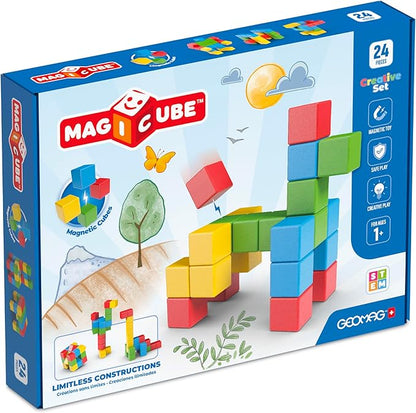 Geomag Magicube Magnetic Building Blocks for Toddlers Ages 1–5 Swiss-Made STEM Toy (24-Piece - Montessori)