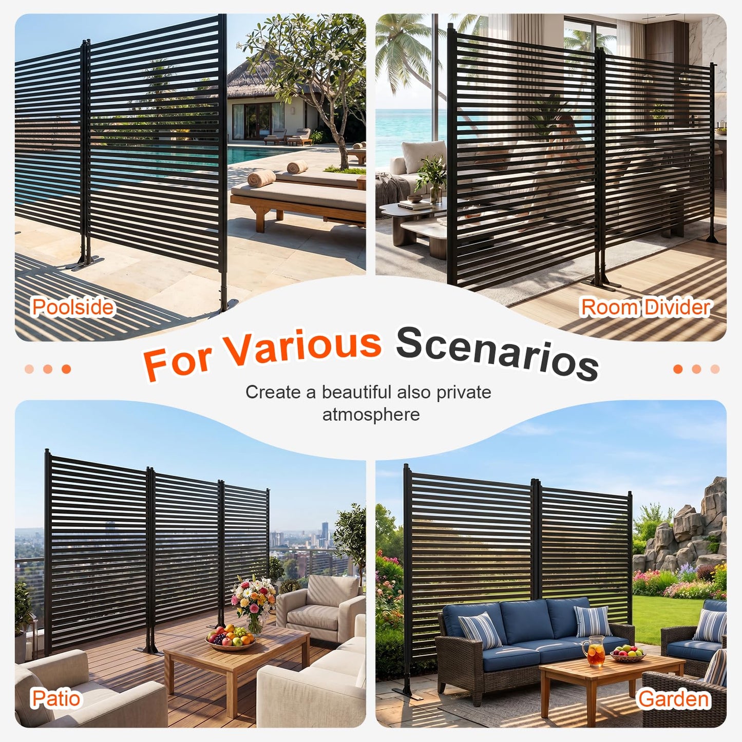 70.87" H x 47.24" W Outdoor Privacy Screens, Metal Fence Privacy Screen, Freestanding Decorative Privacy Screen with Base Feet for Patio Balcony Garden Backyard