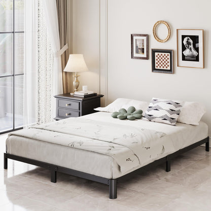 Lutown-Teen 7 Inch Low Profile King Bed Frame with Rounded Corner Legs, 2000 LBS Heavy Duty Metal King Size Platform Bed Frame No Box Spring Needed, Easy Assembly, Black