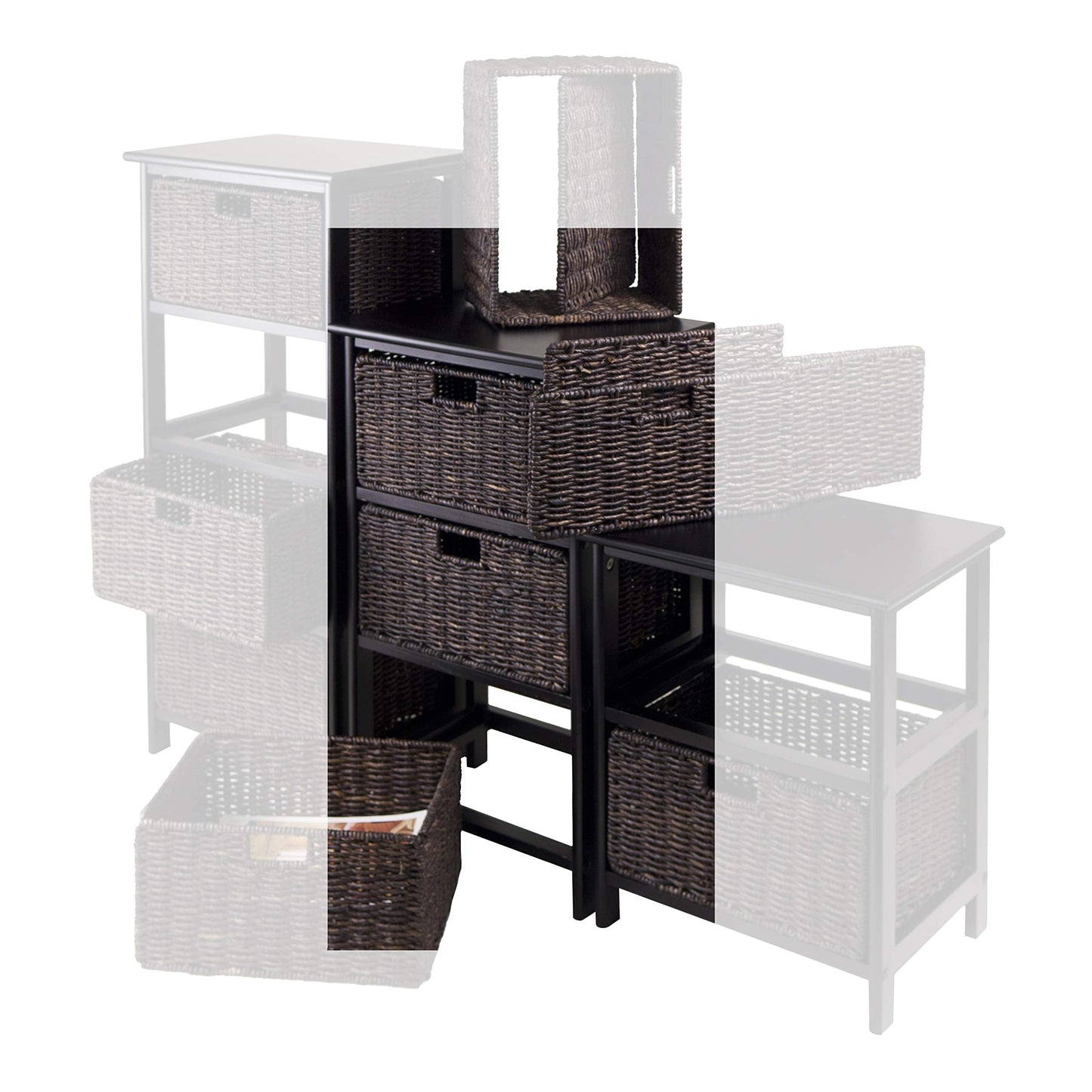 Winsome Omaha Home Storage Rack with 3 Baskets, Stackable Storage Bins for Home Organizing, Functional Furniture for Bedroom, Living Room, Office, Entryway