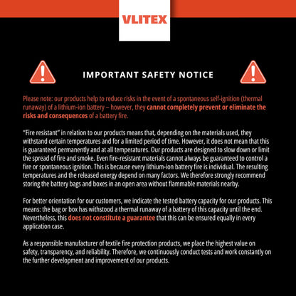 VLITEX Lithium Battery Storage Box XL (Extra Large) | Engineered in Germany | Fireproof E-Fiberglass & Silicone Fabric | Certified Lipo Safe Bag Container