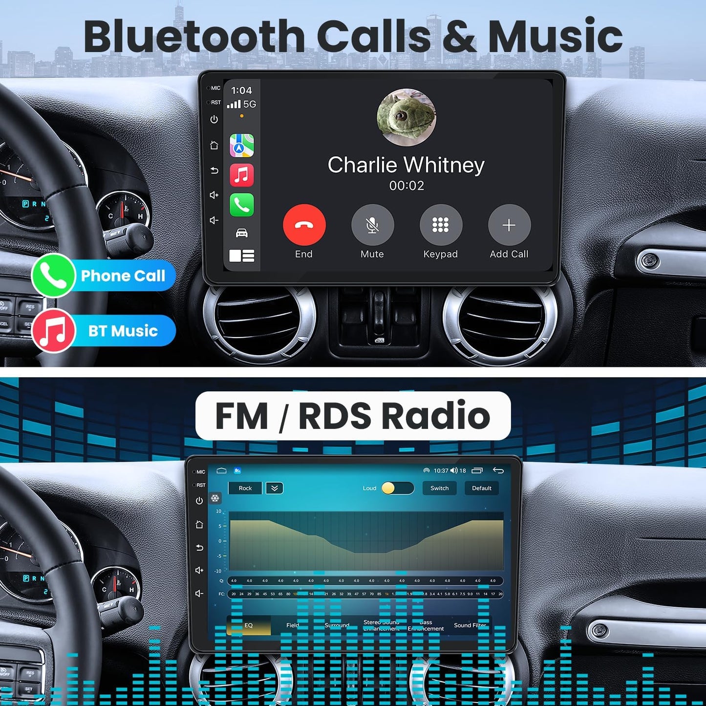 Car Stereo Radio for Jeep Wrangler JK 2007-2017 Grand Cherokee Compass, Android 13 4GB+32GB 10.1 inch Touchscreen with Wireless CarPlay Android Auto, GPS, WiFi, AM/FM, Backup Camera