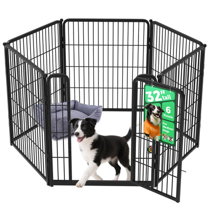 FXW Homeplus Unleashed Indoor Dog Playpen - Stress-Free and Safe Play, Heavy Duty 32 Inch 6 Panels Dog Pen for Small and Medium Dogs, Black│Patented