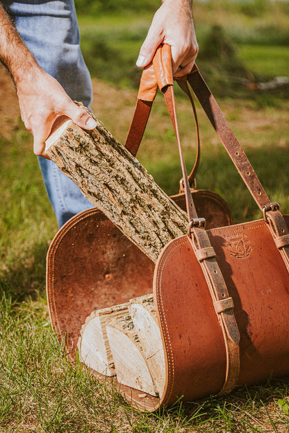 Woodman's Pal Premium Buffalo Leather Log Carrier, Luxury Handcrafted Firewood Carrier, Heavy-Duty Firewood Bag for Wood Carrying, Made in USA - Ideal for Outdoors and Camping Wood Stove Accessory
