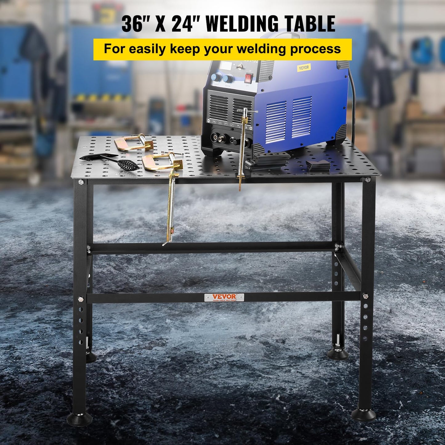 VEVOR Welding Table 36" x 24", 800LBS Capacity Welding Workbench Table, Heavy-Duty Work Bench with 0.63" Fixture Holes and Non-Slip Foot Pads for Welding Assembly Repair Works