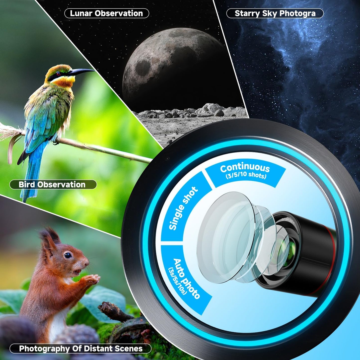 Smart Telescope, Professional Refractor Auto-focus Portable Digital Electronic Telescopes with 4K Astrophotography Camera, Internal And External Dual Screens Spotter for Adults and Beginners Astronomy