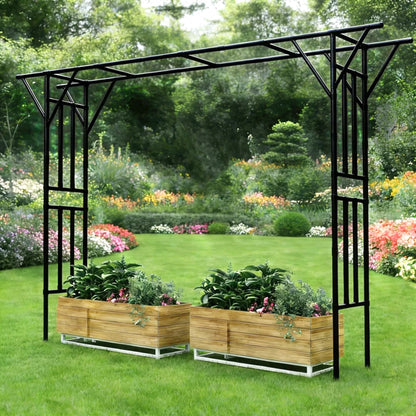 Carotex Flat Top Garden Arch Trellis Pergola, 11.8 x 9.02 FT Large Metal Arbor for Climbing Plants, Plastic-Coated Galvanized Steel Frame, Outdoor Decorative Arch for Garden, Backyard, Lawn (Black)