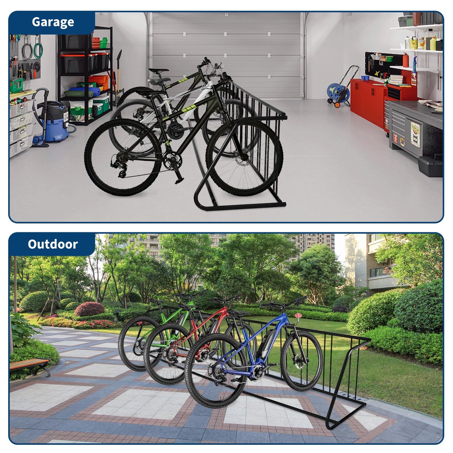 ActiveTrail Commercial Grid Bike Rack - Heavy Duty Outdoor Bicycle Rack Stand, Freestanding Metal Floor Bike Stand for Garage, School, Outdoor Parking, Bike Shop (Single & Double Sided)
