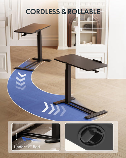 FLEXISPOT Adjustable Height C-Shaped End Table with Split Tilting Top – Mobile Side Table for Sofa & Bedside, Slides Under Furniture, Hidden Wheels for Small Spaces(31.6" W x 15.7" D,Black)