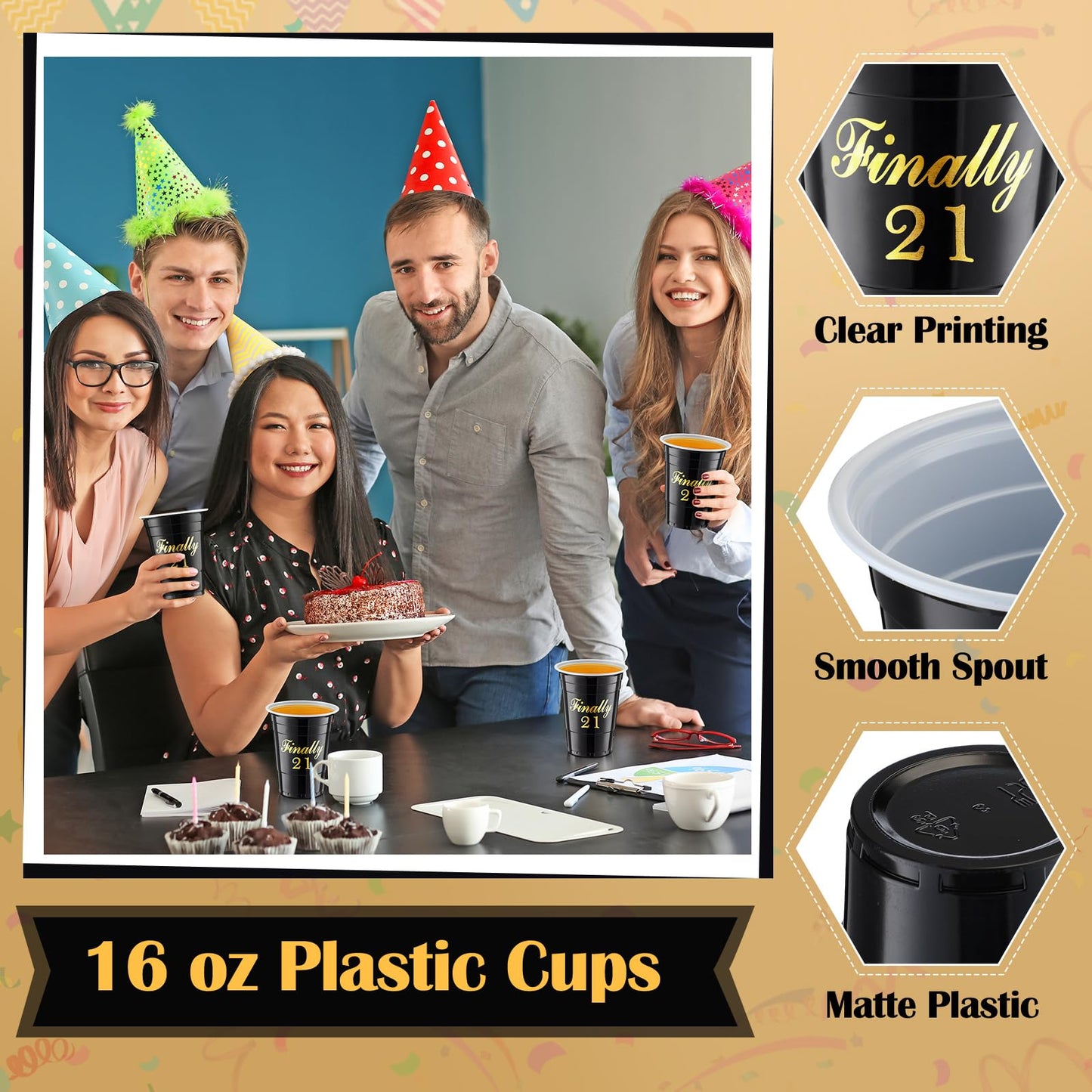 Nuogo 50 Pcs Finally 21 Birthday Party Disposable Cups 16 oz Plastic Cups 21st Birthday Party Favors Gift for Her and Him Women Men Anniversary Wedding Decorations