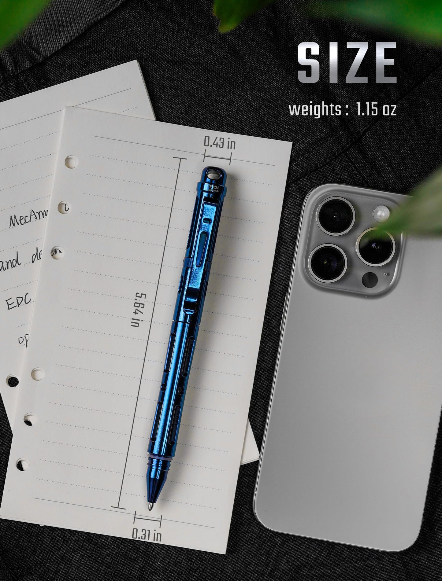 MecArmy TPX25 Titanium Luxury Pen, Edc Keychain Pen with Unique Anti-Tilt Shell Fluorescent Bar Pocket Clip for Office Writing, Waterproof Multitool with Glass Breaker for Emergency gifts (PVD Blue)