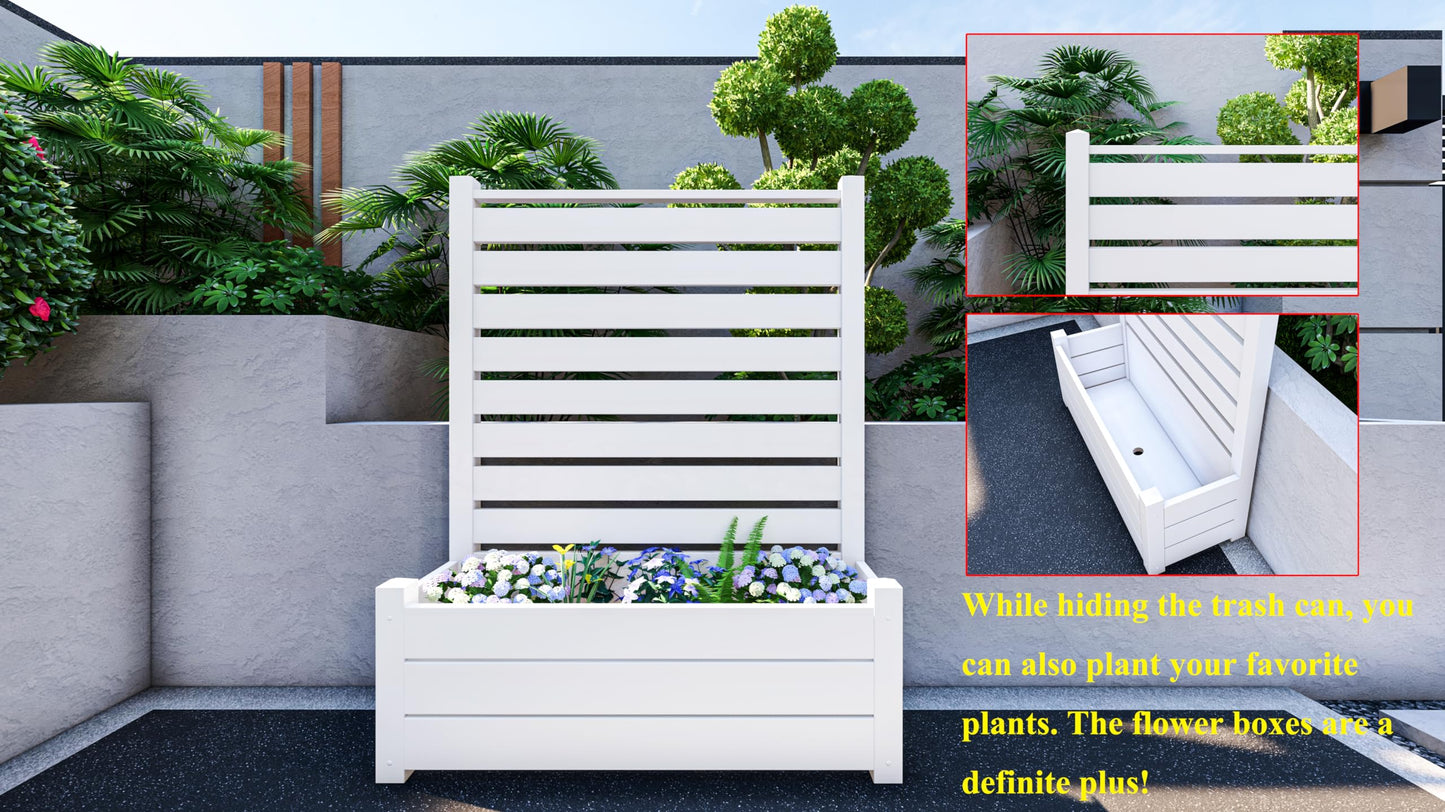 Qikdesign No-Dig Air Conditioner Fence 36""W X 45""H White Vinyl Privacy Fence with Planter Box for Trash Can Pool Equipment (2 Panels), VPFS3645-ND