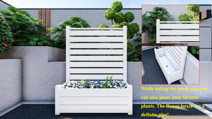 Qikdesign No-Dig Air Conditioner Fence 36""W X 45""H White Vinyl Privacy Fence with Planter Box for Trash Can Pool Equipment (2 Panels), VPFS3645-ND