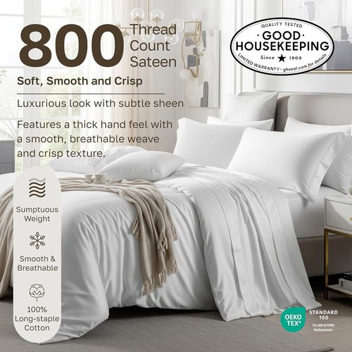 Heirloom 800 Thread Count 100% Cotton Sateen Pillow Cases - Soft & Smooth, Standard Size (Dusty Blue)