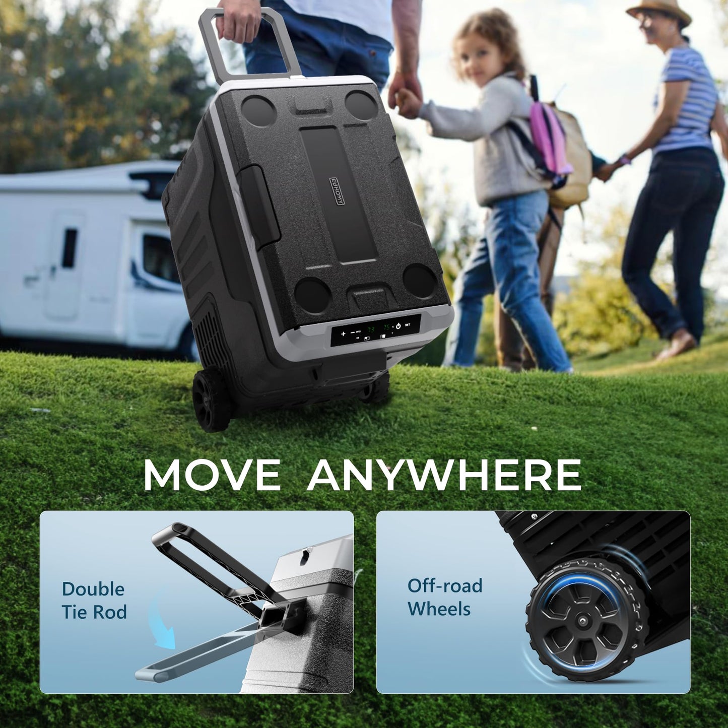 EUHOMY 12 Volt Refrigerator, 47QT(45L) Dual Zone Electric Cooler, Portable Freezer 12V/24V DC 110-240V AC, 12V Fridge -4℉~68℉, 12V Cooler with Wheels & Basket for Travel, Truck, Camping, Boat