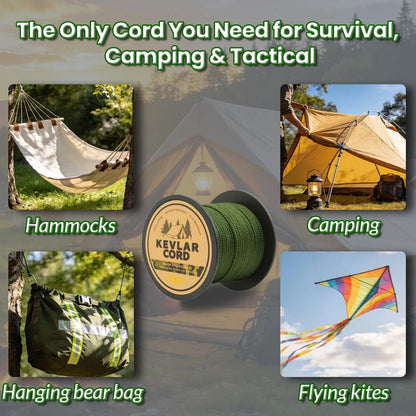 9KM DWLIFE Camo Green Kevlar Cord, High Strength, Ultralight, Abrasion Resistance for Trip Wire, Saw, Model Rocket, Hammock Tarp Ridgeline, Camping