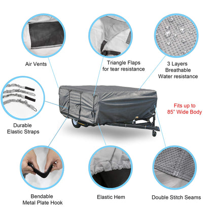 GEARFLAG Pop-up Folding Camper Cover Fits 18'-22' with Reinforced Windproof Side-Straps Anti-UV Water-Resistance Heavy Duty Triple Layers for Trailer RV (Fits 18' - 22')