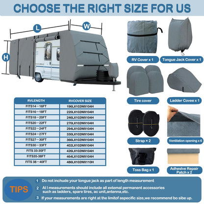 Travel Trailer RV Cover Fits Camper Cover, 7 Layers Heavy Duty RV & Trailer Cover, Toy Hauler Cover with Tongue Jack Cover Extra Windproof Straps Gutter Covers (24-27FT)