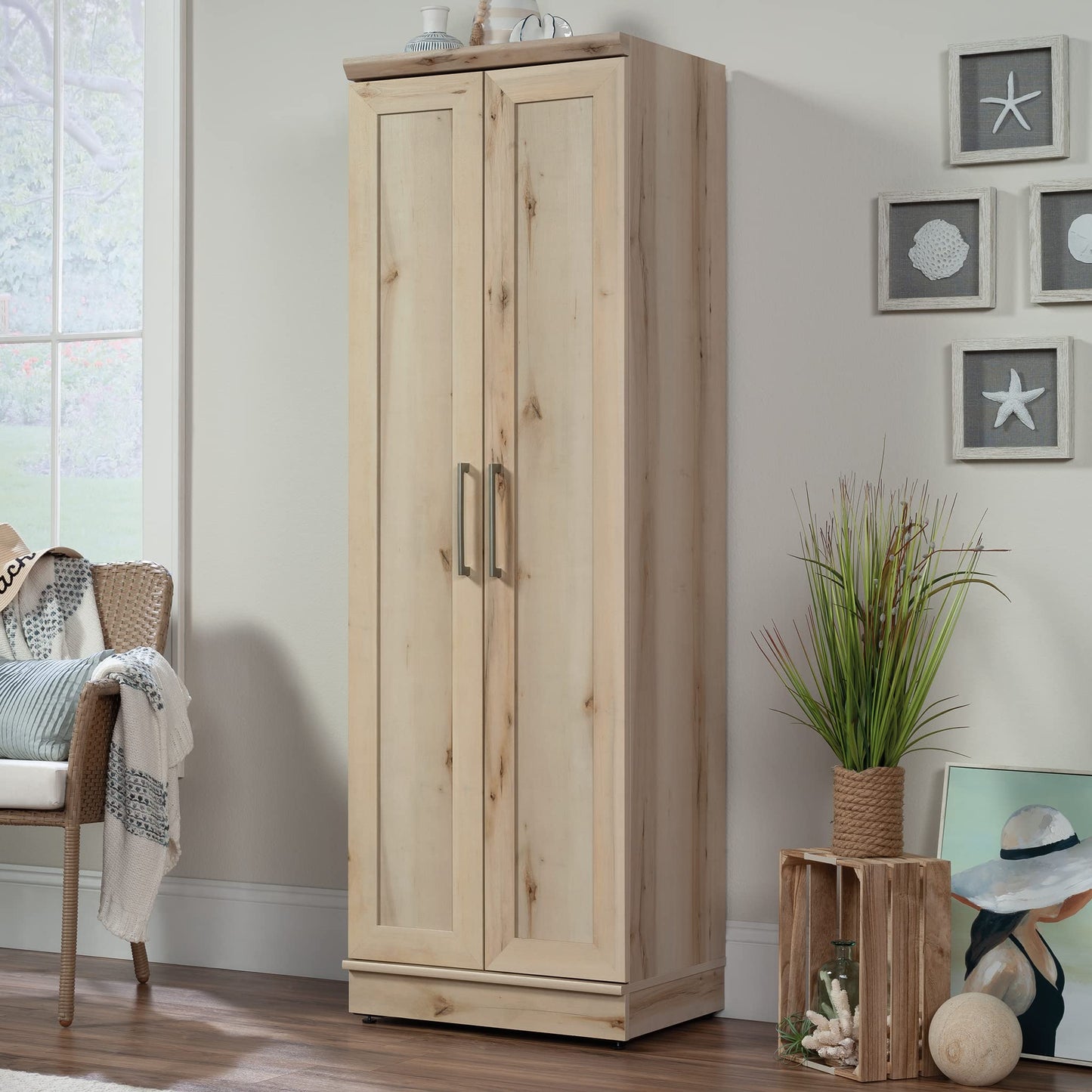 Sauder Miscellaneous Storage Craft & Sewing Armoire (Pacific Maple) HomePlus Two Door Storage Pantry Cabinet (Pacific Maple Finish)