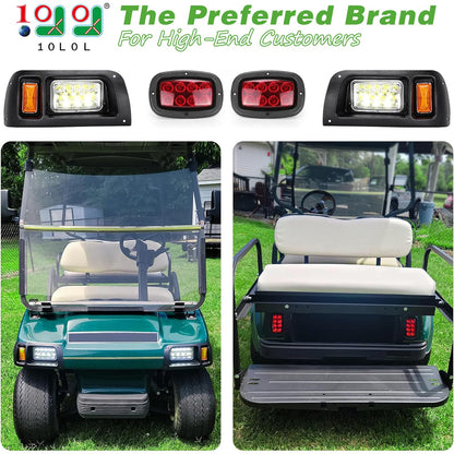 10L0L Golf Cart Light Kit for Club Car DS 1993-UP Gas & Electric, 12V LED Headlight and Tail Light Kit with Upgrade Harness for Turn Signal, Brake Light & Horn