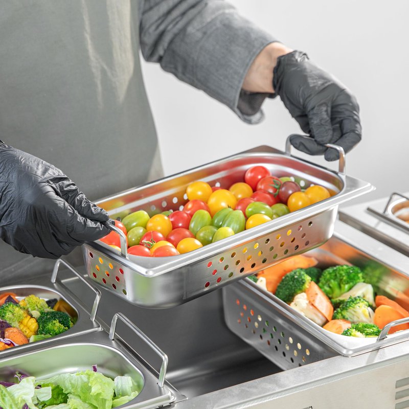 Restaurantware One Third (1/3rd) Perforated Steam Table Pan - 2.5" Deep - Collapsible Handles - Anti Jam - Commercial Grade Stainless Steel - 1ct Box - Met Lux