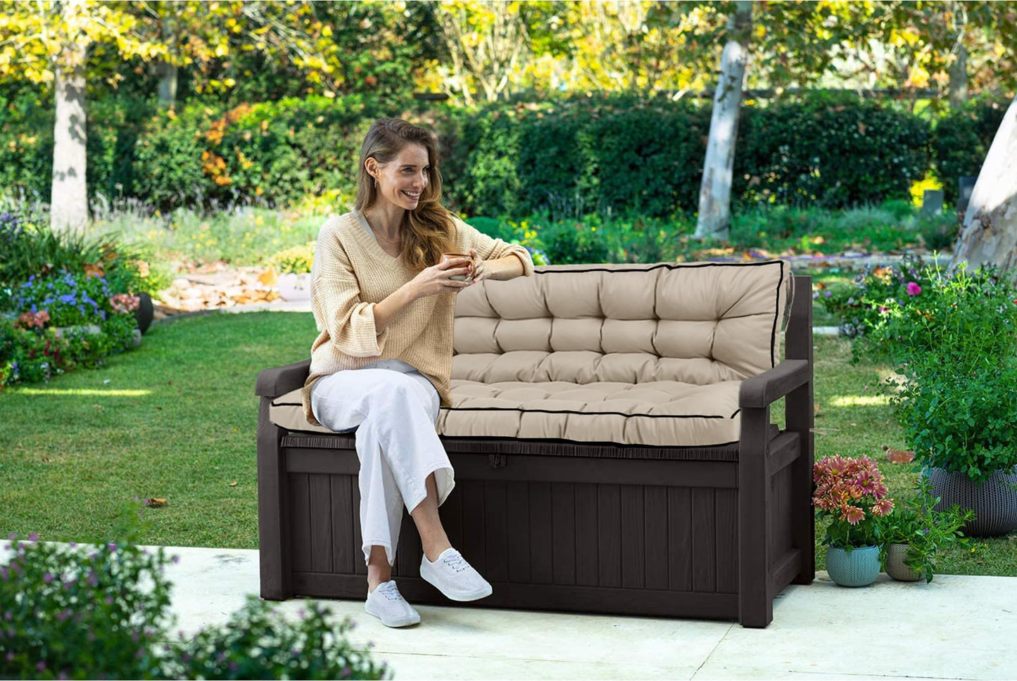 Zacammy Swing Replacement Seat Cushions, 2-3 Seater Bench Cushions for Outdoor Furnitur with Backrest, Garden Recliner Seat Cushions Waterproof Sofa Pads (Khaki, 55x40in)