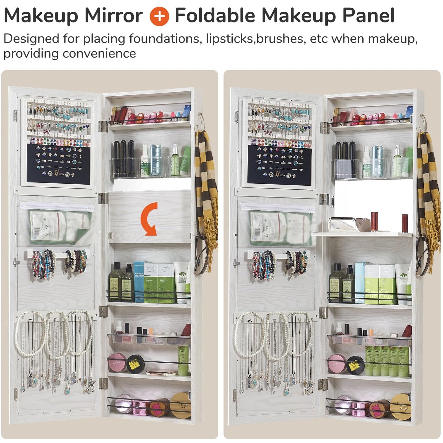GISSAR Jewelry Mirror Armoire Wall Mount Over The Door Mirror Jewelry Cabinet Storage Mirror Organizer Lockable Full Length Door Mirror(White Oak)