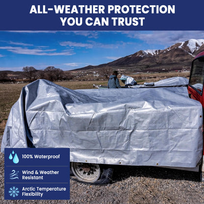 Tarps Now 20x30 ft Heavy Duty Plastic Tarp (Poly Tarp)|12 MIL Waterproof Cover|Rip & Tear-Resistant|Rustproof Grommets & Reinforced Edges|Ideal for Roof, Camping, Tent & Outdoor Protection - Silver