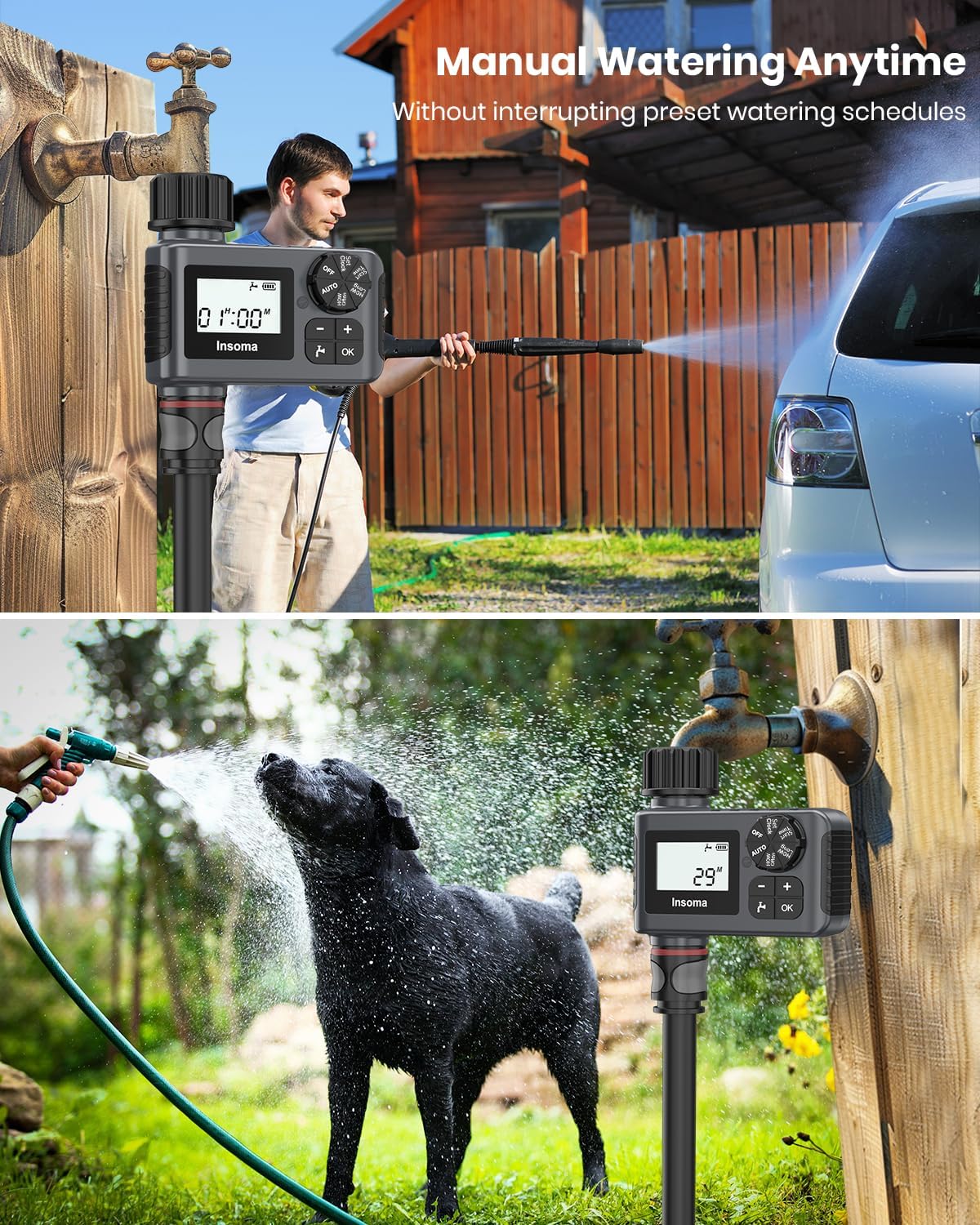 Skiennix Water Timer - 2 PCS Outdoor Garden Hose Sprinkler with Rain Delay & Automatic Drip Irrigation