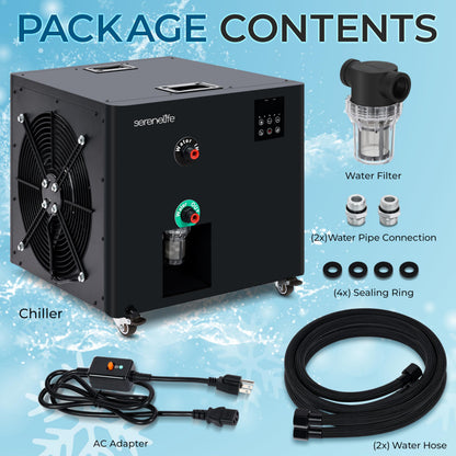 SereneLife Cold Plunge Chiller System - 1/2 HP 2290w, 132 Gal Max Volume Ice Bath Water Chiller with Quiet Design Cooling Refrigeration Compressor, 19"L x 15"W x 18"H