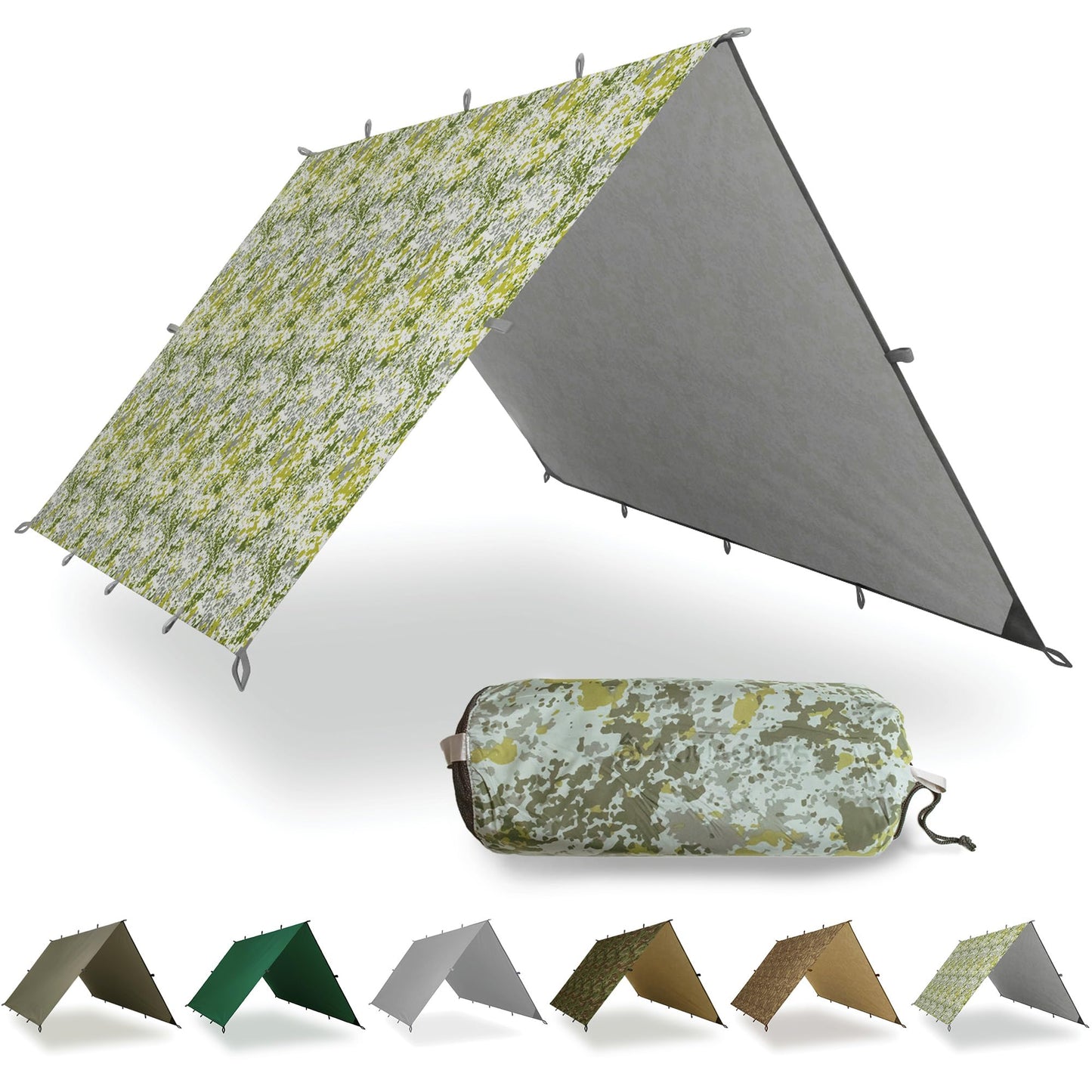 AquaQuest Safari Tarp – Lightweight Waterproof (5,000 mm) Seam-Taped Ripstop Rain Fly for Backpacking, Thru-Hiking & Hammock Camping – 10x10 Boulder Camo