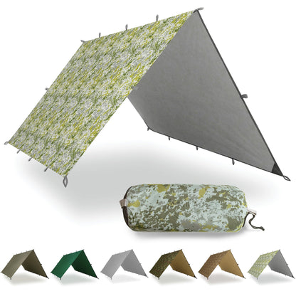 AquaQuest Safari Tarp – Lightweight Waterproof (5,000 mm) Seam-Taped Ripstop Rain Fly for Backpacking, Thru-Hiking & Hammock Camping – 10x10 Boulder Camo