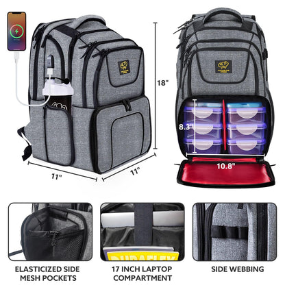 519 Fitness [Professional Series] 6-Meal Prep Backpack - Sleek Urban Design for Professionals & Athletes - Fits 17-Inch Laptop - Includes 6 BPA-Free Containers & 2 Ice Packs (Cool Grey)