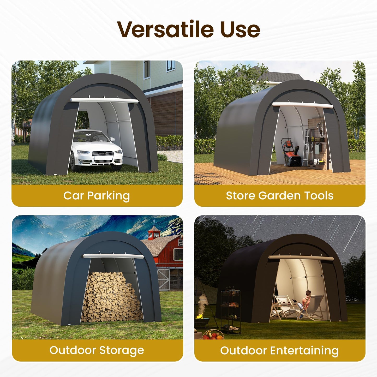 Wisteria Lane Heavy Duty Carport with 4 Cloth Bags, All-Weather Portable Garage with 2 Roll-up Doors, Car Canopy Storage Shelter Shed for Cars, Truck, or Garden Tools, 10' x 15'