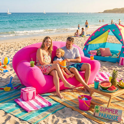Novabright Inflatable Couch, Flocked Surface Blow up Chair, Folding Portable Flocking Inflatable Air Sofa Lazy Sofa for Living Room Learning Camping Part(Twin Size,Hot Pink)