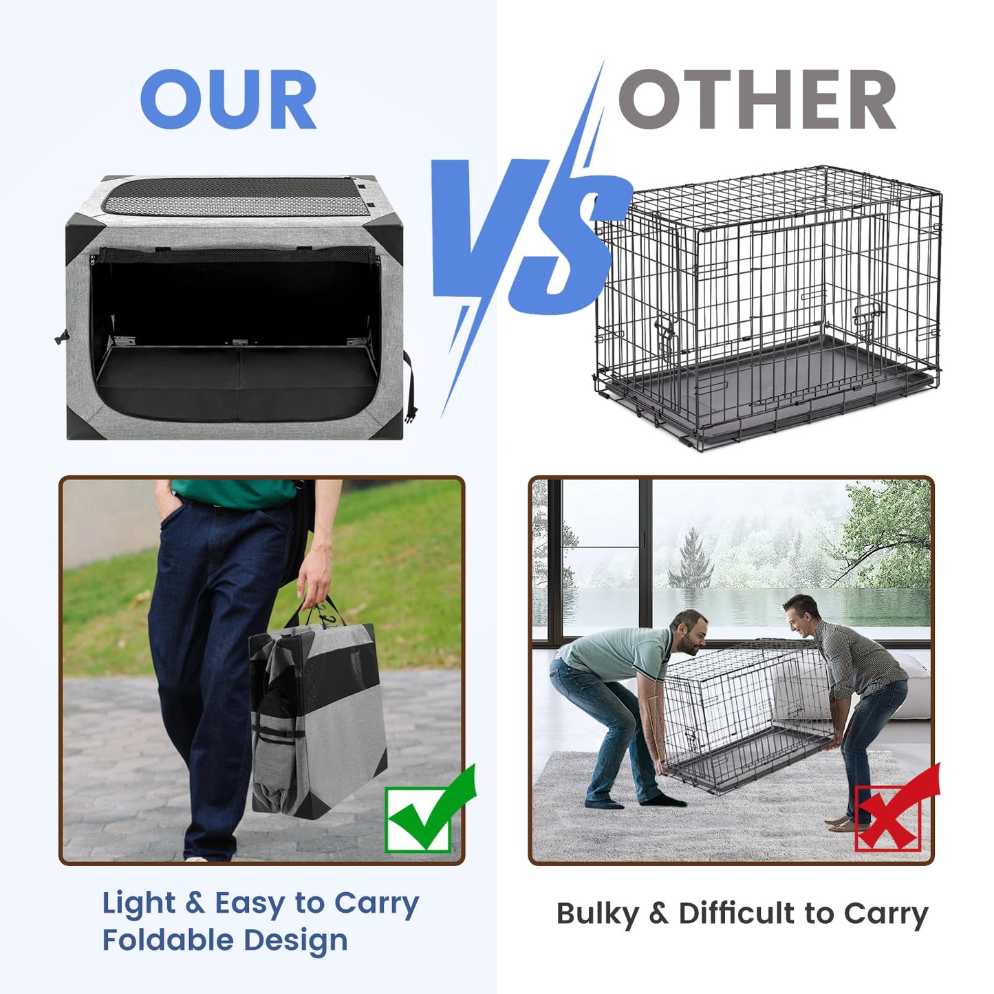 Dog Crate,36x25x25 Inch Large Dog Crate for Large or Medium Dogs, Portable and Foldable Design of Dog Cage, Perfect for Travel or Home Use, Dog Kennel with 3-Door and Durable Mesh Windows, Light Grey